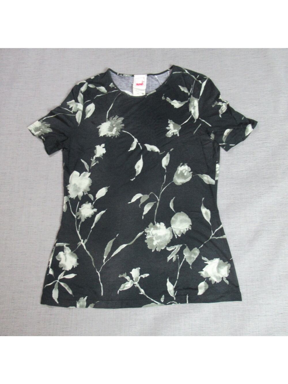 Vintage Mondi Top Womens Size 38 Black Floral Momcore Soft Casual 70s 80s Blouse